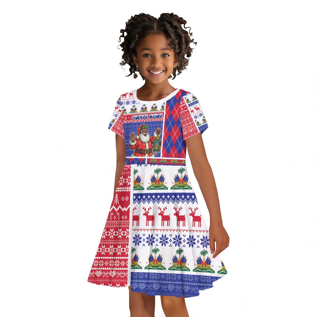 Haiti Christmas Kid Short Sleeve Dress Santa With Fanal Haitian Patchwork Style - African Pride