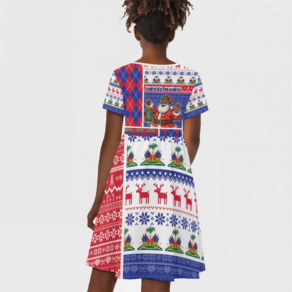 Haiti Christmas Kid Short Sleeve Dress Santa With Fanal Haitian Patchwork Style - African Pride