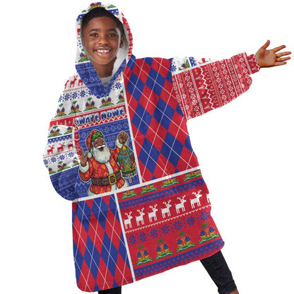 Haiti Christmas Kid Wearable Blanket Hoodie Santa With Fanal Haitian Patchwork Style - African Pride