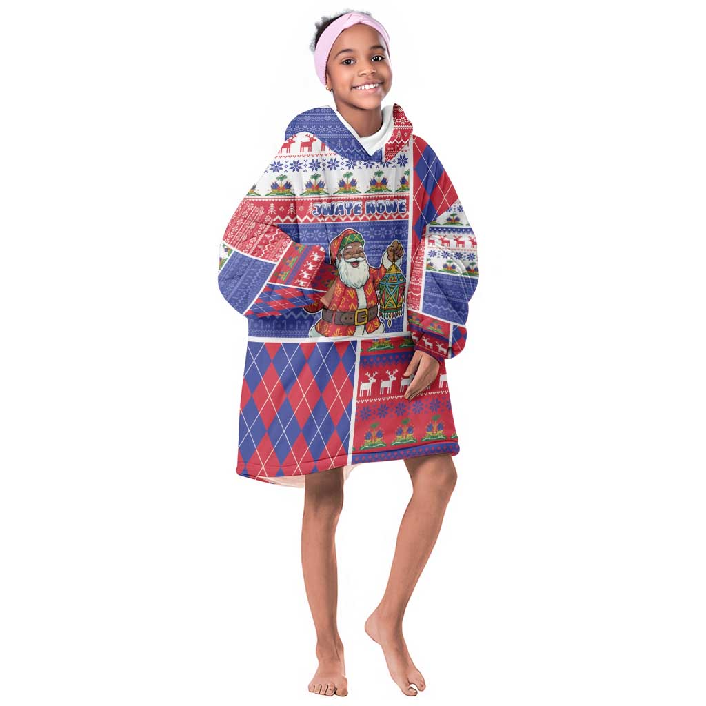 Haiti Christmas Kid Wearable Blanket Hoodie Santa With Fanal Haitian Patchwork Style - African Pride
