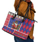 Haiti Christmas Leather Tote Bag Santa With Fanal Haitian Patchwork Style - African Pride