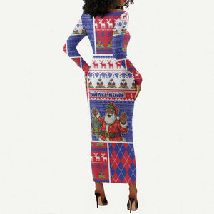 Haiti Christmas Long Sleeve Bodycon Dress Santa With Fanal Haitian Patchwork Style - African Pride