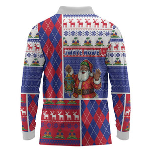 Haiti Christmas Long Sleeve Polo Shirt Santa With Fanal Haitian Patchwork Style - African Pride
