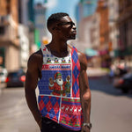 Haiti Christmas Men Tank Top Santa With Fanal Haitian Patchwork Style - African Pride