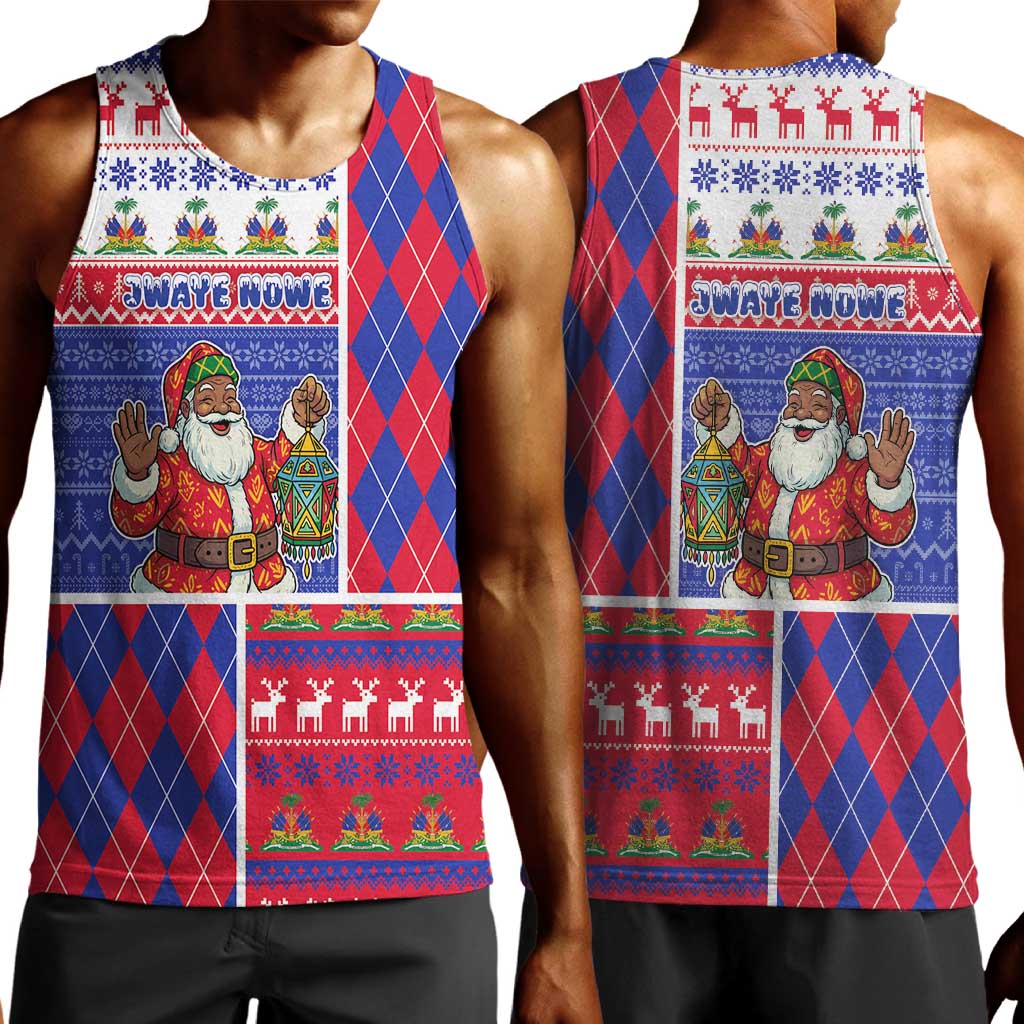 Haiti Christmas Men Tank Top Santa With Fanal Haitian Patchwork Style - African Pride