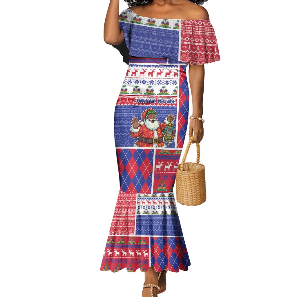 Haiti Christmas Mermaid Dress Santa With Fanal Haitian Patchwork Style - African Pride