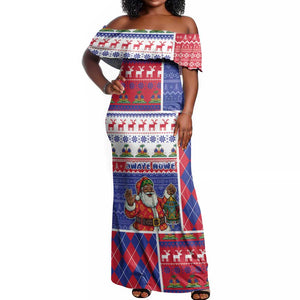Haiti Christmas Off Shoulder Maxi Dress Santa With Fanal Haitian Patchwork Style - African Pride