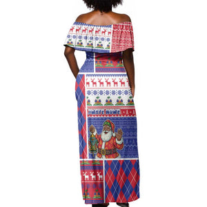 Haiti Christmas Off Shoulder Maxi Dress Santa With Fanal Haitian Patchwork Style - African Pride