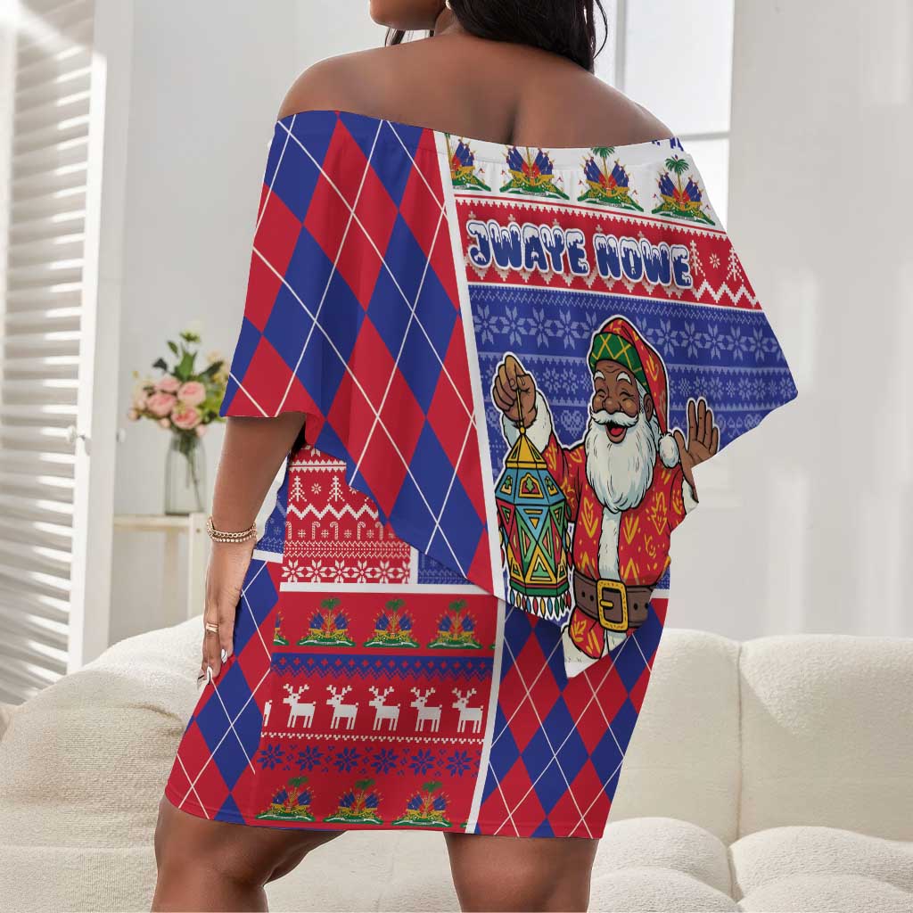 Haiti Christmas Off Shoulder Short Dress Santa With Fanal Haitian Patchwork Style - African Pride
