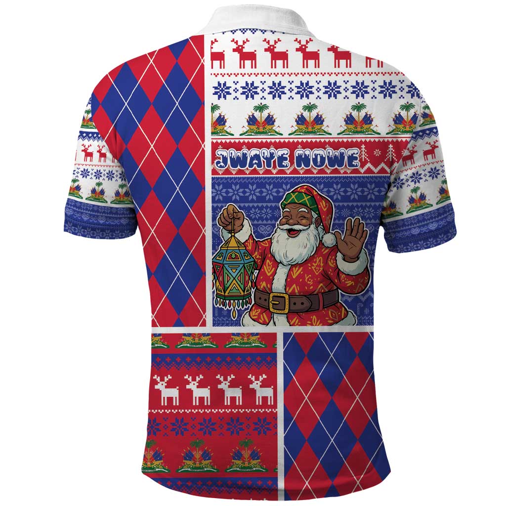 Haiti Christmas Polo Shirt Santa With Fanal Haitian Patchwork Style - African Pride