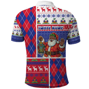 Haiti Christmas Polo Shirt Santa With Fanal Haitian Patchwork Style - African Pride