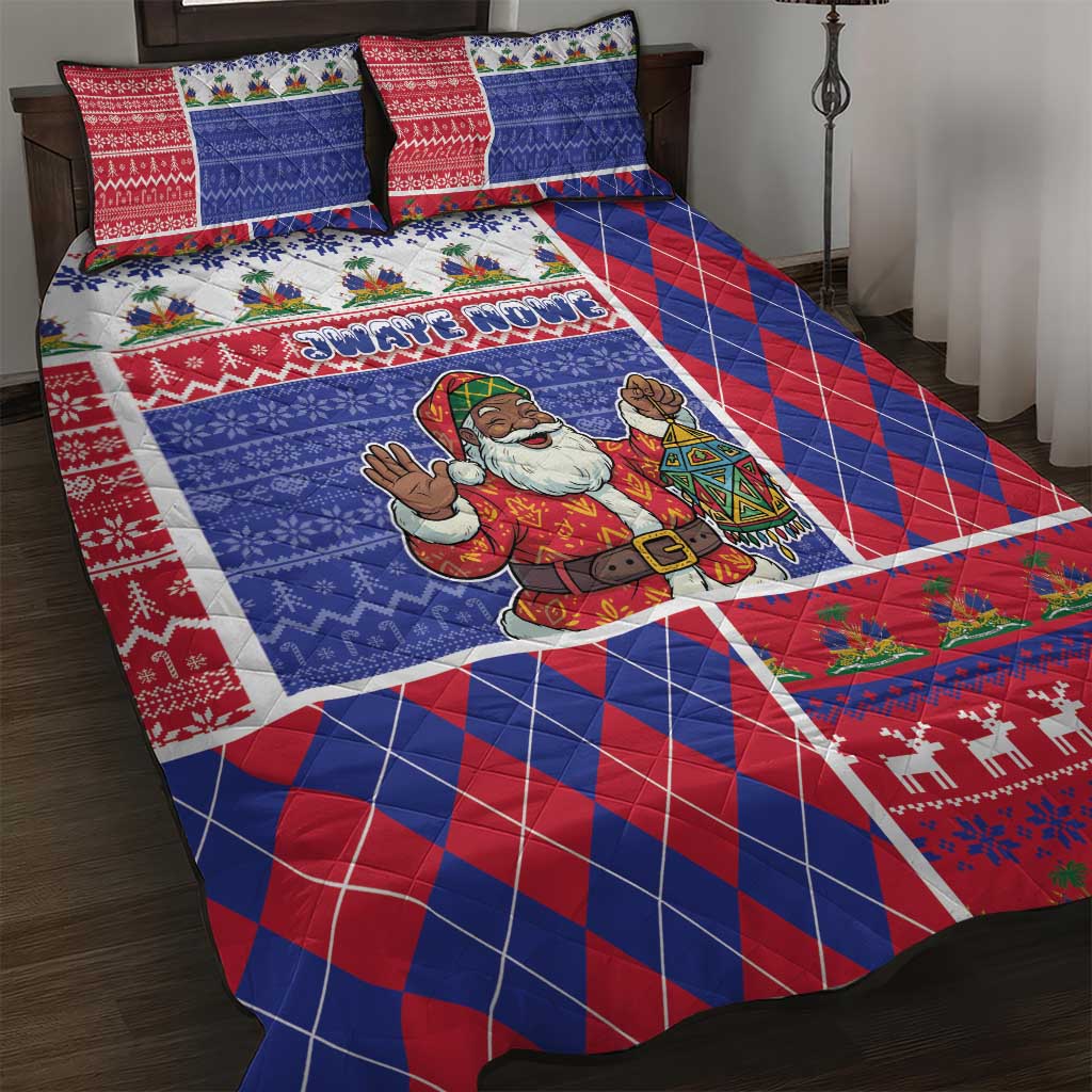 Haiti Christmas Quilt Bed Set Santa With Fanal Haitian Patchwork Style - African Pride