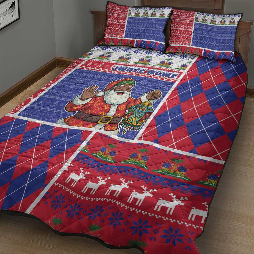 Haiti Christmas Quilt Bed Set Santa With Fanal Haitian Patchwork Style - African Pride