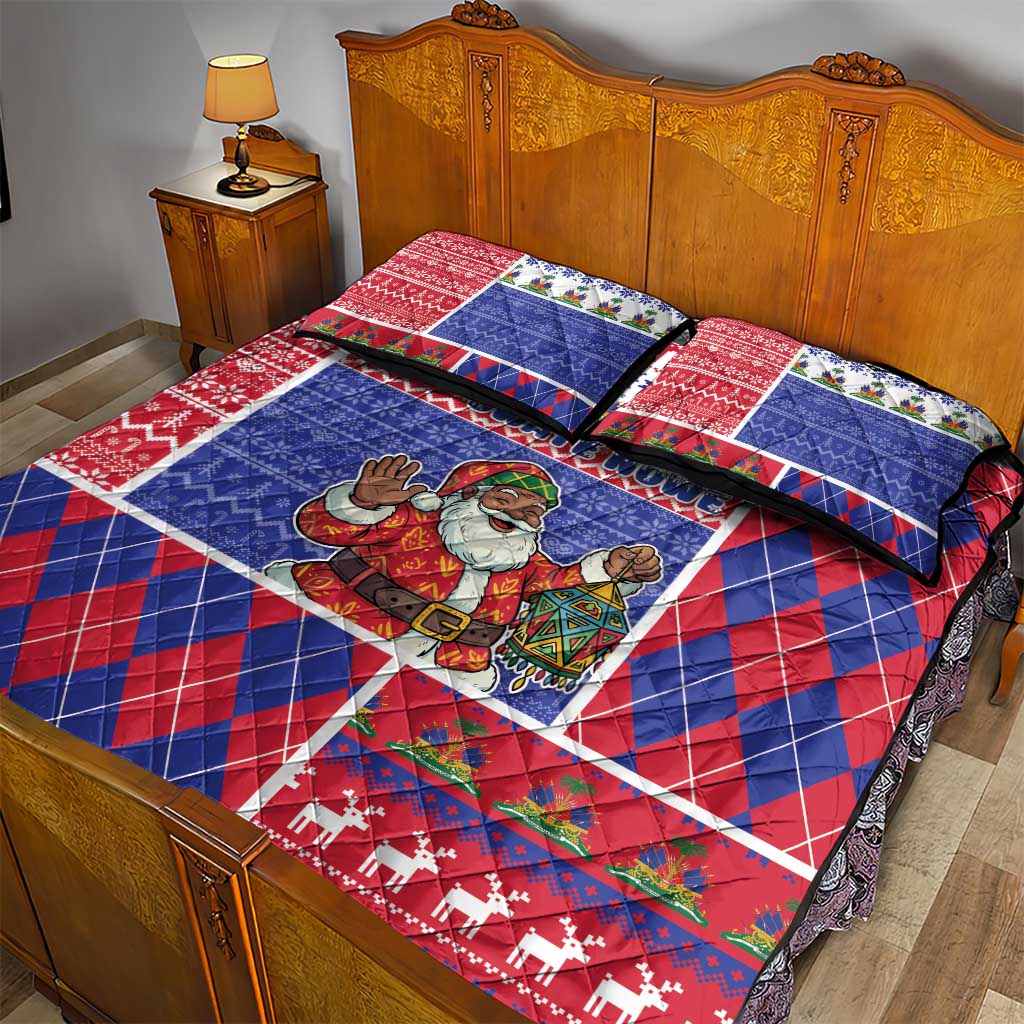 Haiti Christmas Quilt Bed Set Santa With Fanal Haitian Patchwork Style - African Pride