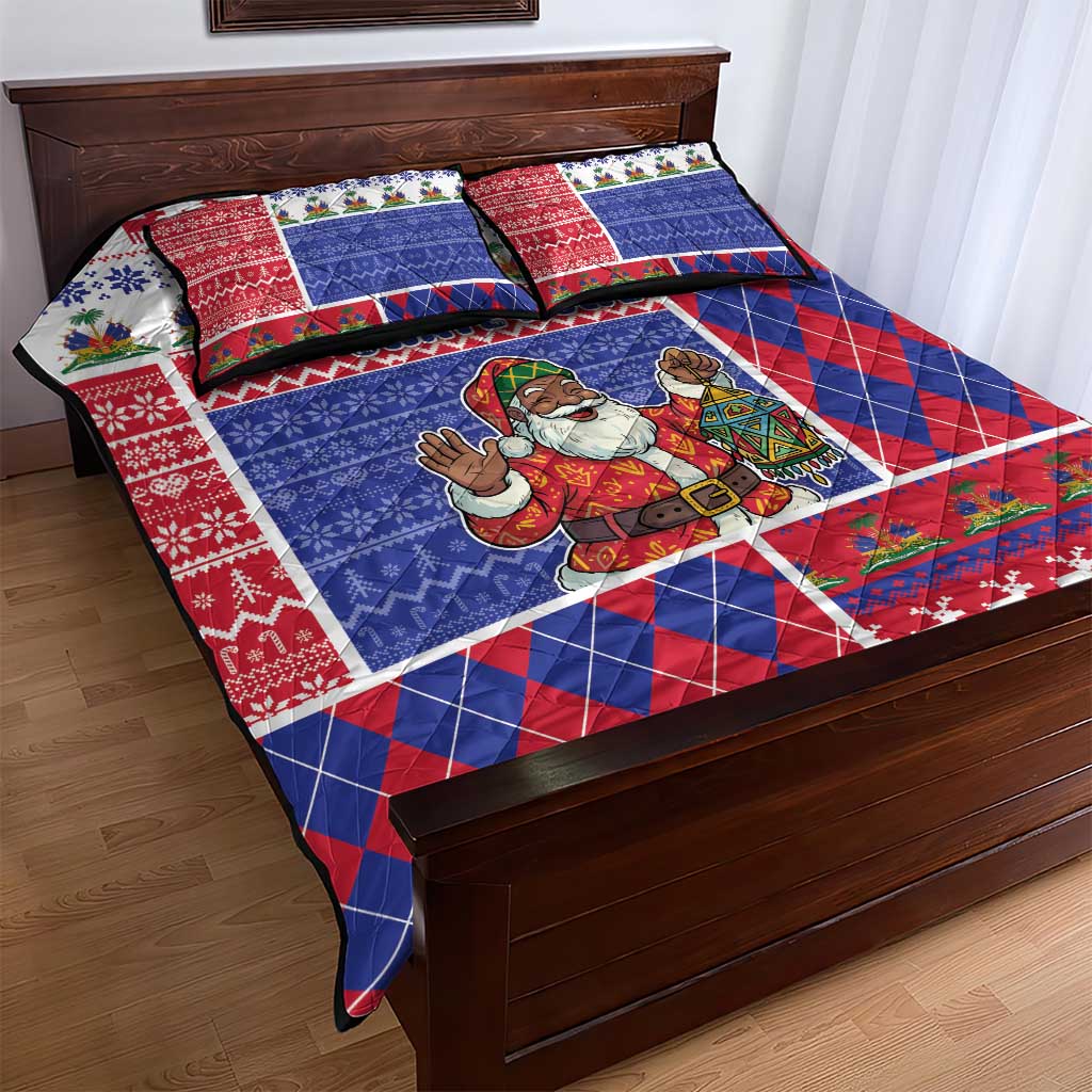 Haiti Christmas Quilt Bed Set Santa With Fanal Haitian Patchwork Style - African Pride