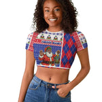 Haiti Christmas Raglan Cropped T shirt Santa With Fanal Haitian Patchwork Style - African Pride