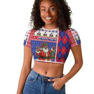 Haiti Christmas Raglan Cropped T shirt Santa With Fanal Haitian Patchwork Style - African Pride