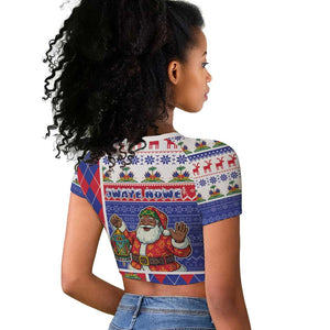 Haiti Christmas Raglan Cropped T shirt Santa With Fanal Haitian Patchwork Style - African Pride