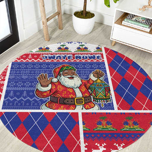 Haiti Christmas Round Carpet Santa With Fanal Haitian Patchwork Style - African Pride