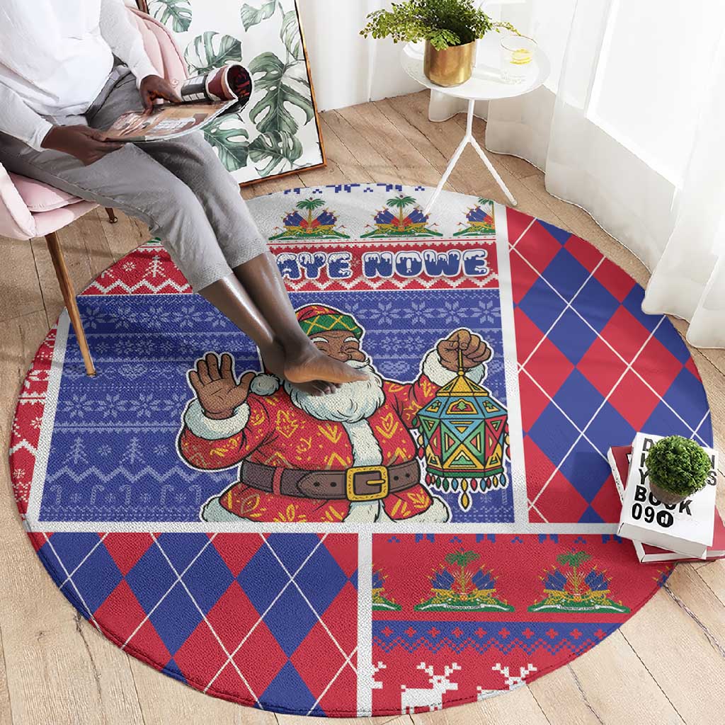 Haiti Christmas Round Carpet Santa With Fanal Haitian Patchwork Style - African Pride