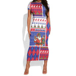 Haiti Christmas Short Sleeve Bodycon Dress Santa With Fanal Haitian Patchwork Style - African Pride