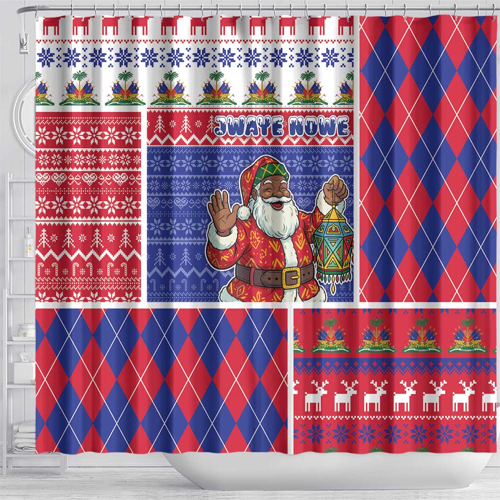 Haiti Christmas Shower Curtain Santa With Fanal Haitian Patchwork Style - African Pride