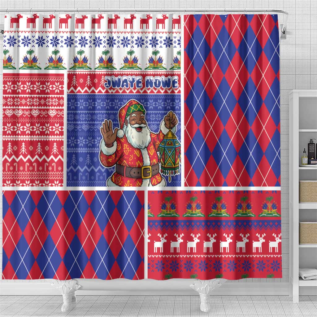 Haiti Christmas Shower Curtain Santa With Fanal Haitian Patchwork Style - African Pride