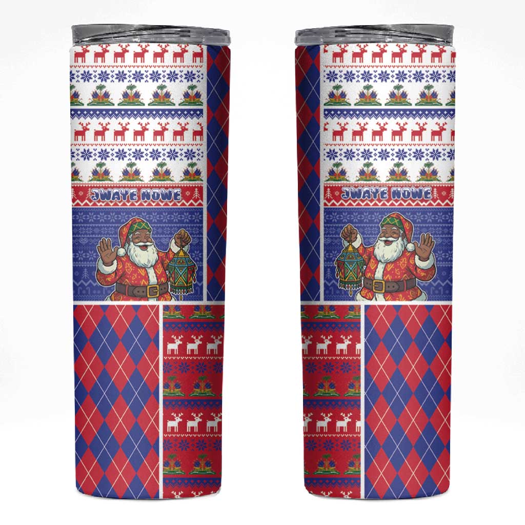 Haiti Christmas Skinny Tumbler Santa With Fanal Haitian Patchwork Style - African Pride