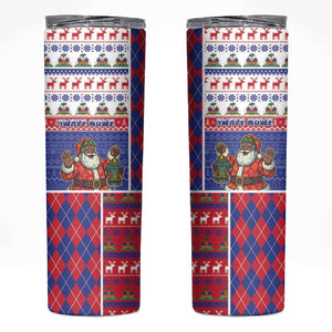 Haiti Christmas Skinny Tumbler Santa With Fanal Haitian Patchwork Style - African Pride