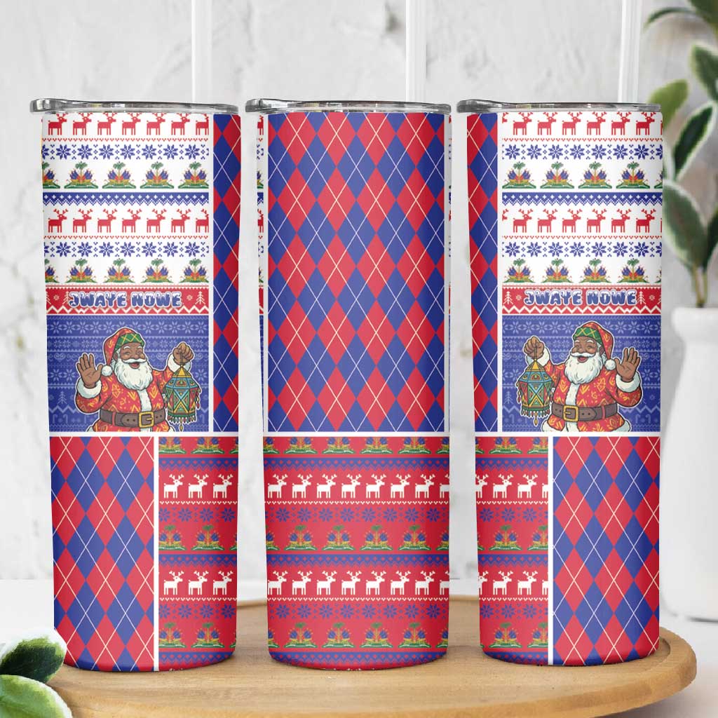 Haiti Christmas Skinny Tumbler Santa With Fanal Haitian Patchwork Style - African Pride