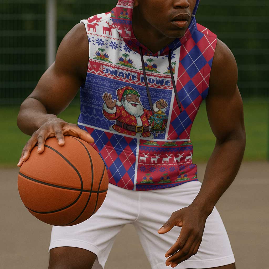 Haiti Christmas Sleeveless Hoodie Santa With Fanal Haitian Patchwork Style - African Pride