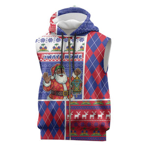 Haiti Christmas Sleeveless Zip Hoodie Santa With Fanal Haitian Patchwork Style - African Pride