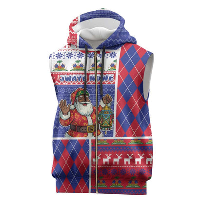 Haiti Christmas Sleeveless Zip Hoodie Santa With Fanal Haitian Patchwork Style - African Pride