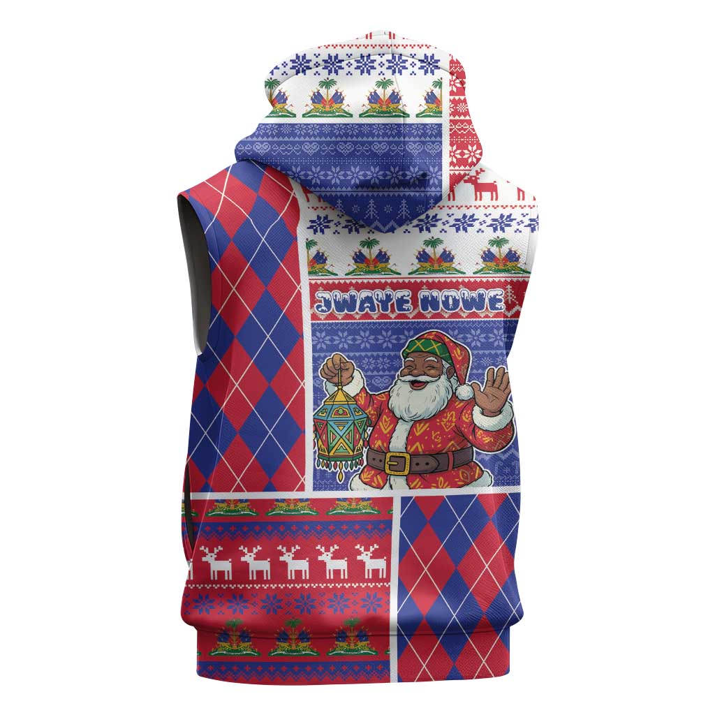 Haiti Christmas Sleeveless Zip Hoodie Santa With Fanal Haitian Patchwork Style - African Pride