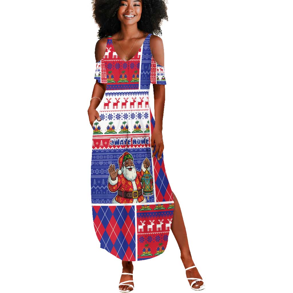 Haiti Christmas Summer Maxi Dress Santa With Fanal Haitian Patchwork Style - African Pride