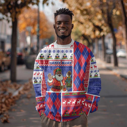 Haiti Christmas Sweatshirt Santa With Fanal Haitian Patchwork Style - African Pride