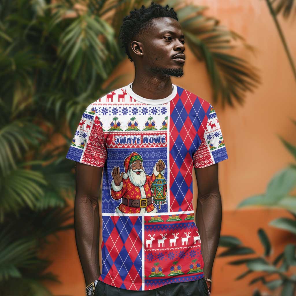 Haiti Christmas T shirt Santa With Fanal Haitian Patchwork Style - African Pride