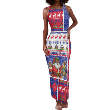 Haiti Christmas Tank Maxi Dress Santa With Fanal Haitian Patchwork Style - African Pride