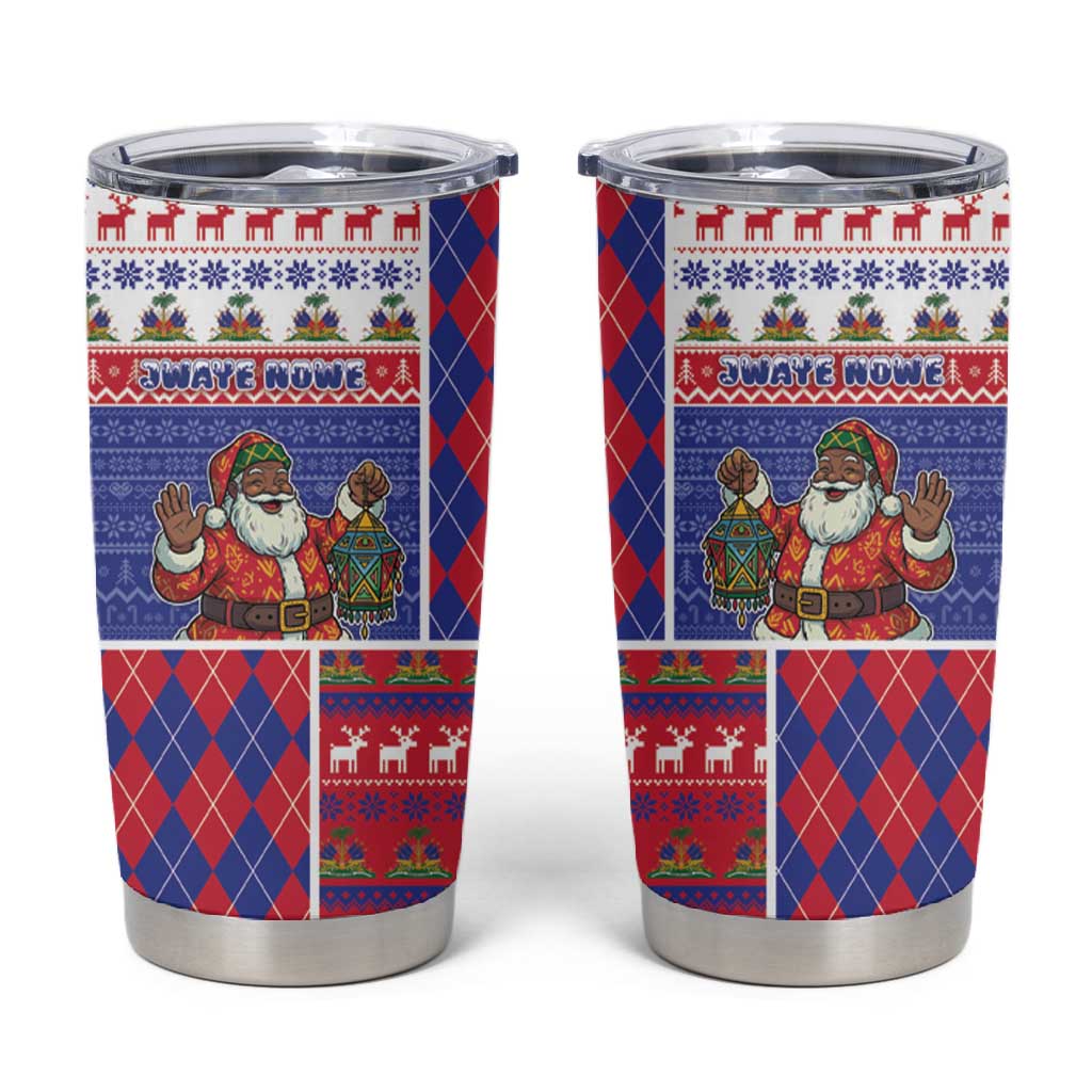 Haiti Christmas Tumbler Cup Santa With Fanal Haitian Patchwork Style - African Pride