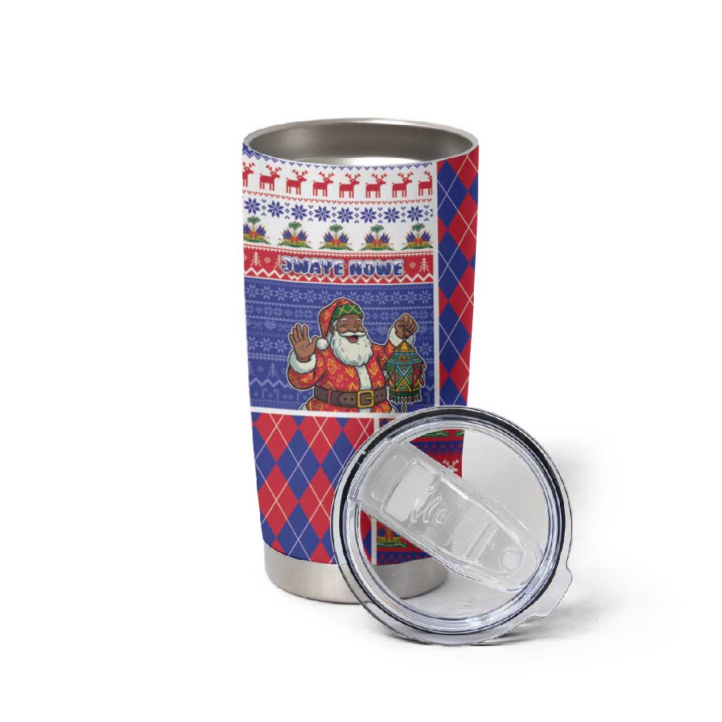 Haiti Christmas Tumbler Cup Santa With Fanal Haitian Patchwork Style - African Pride