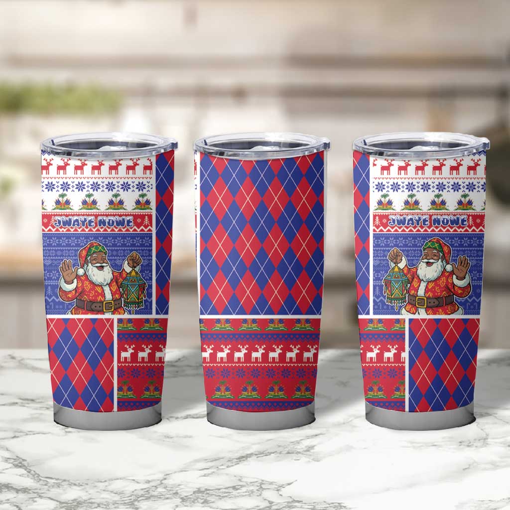 Haiti Christmas Tumbler Cup Santa With Fanal Haitian Patchwork Style - African Pride