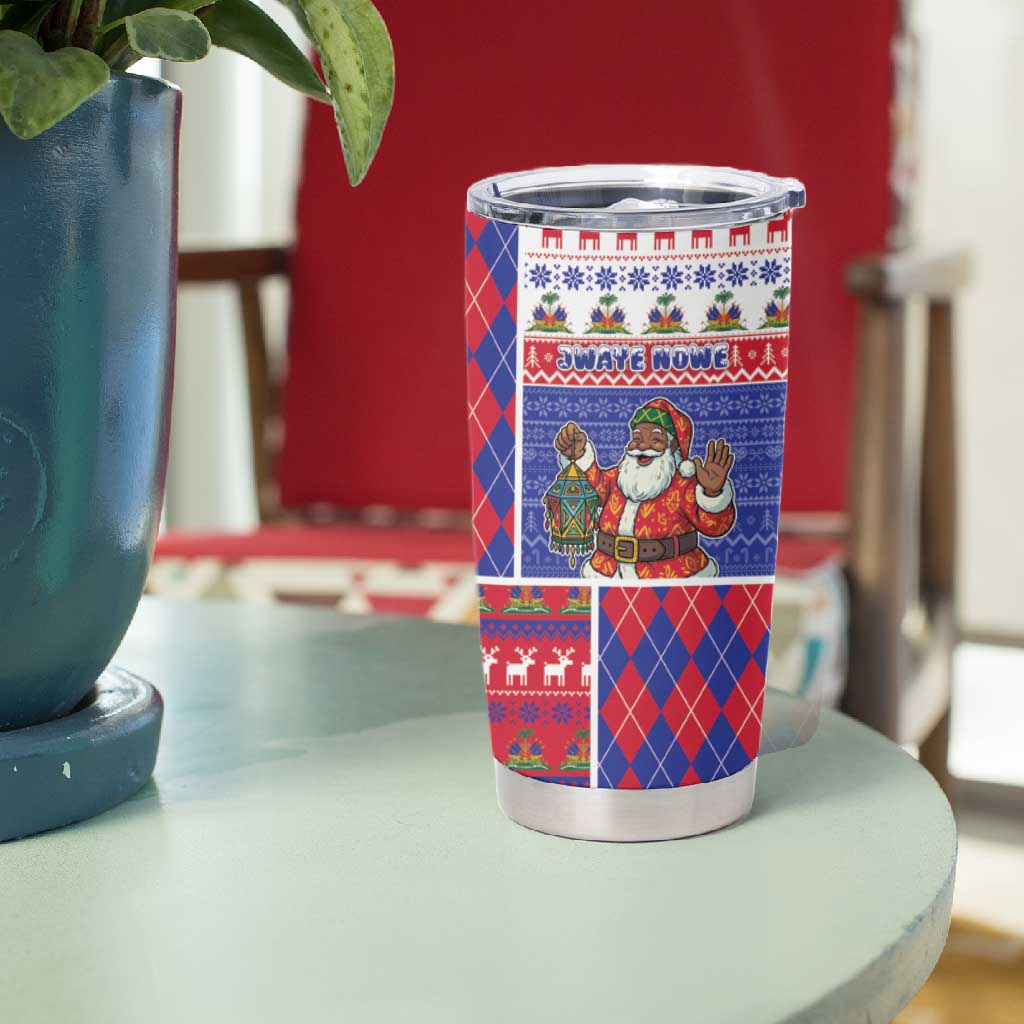 Haiti Christmas Tumbler Cup Santa With Fanal Haitian Patchwork Style - African Pride