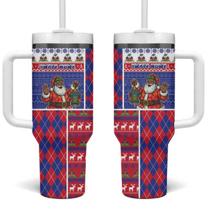 Haiti Christmas Tumbler With Handle Santa With Fanal Haitian Patchwork Style - African Pride
