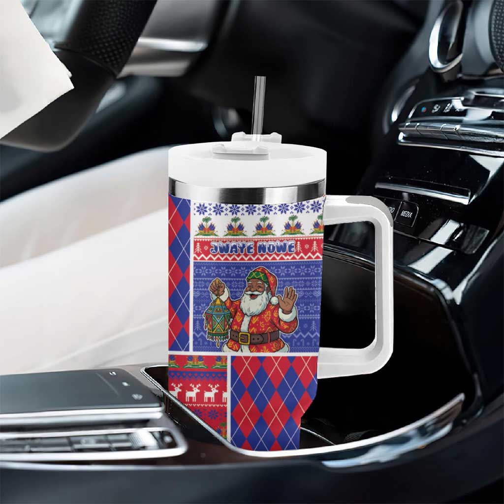 Haiti Christmas Tumbler With Handle Santa With Fanal Haitian Patchwork Style - African Pride