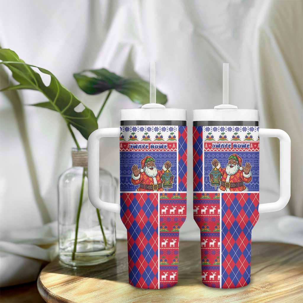 Haiti Christmas Tumbler With Handle Santa With Fanal Haitian Patchwork Style - African Pride