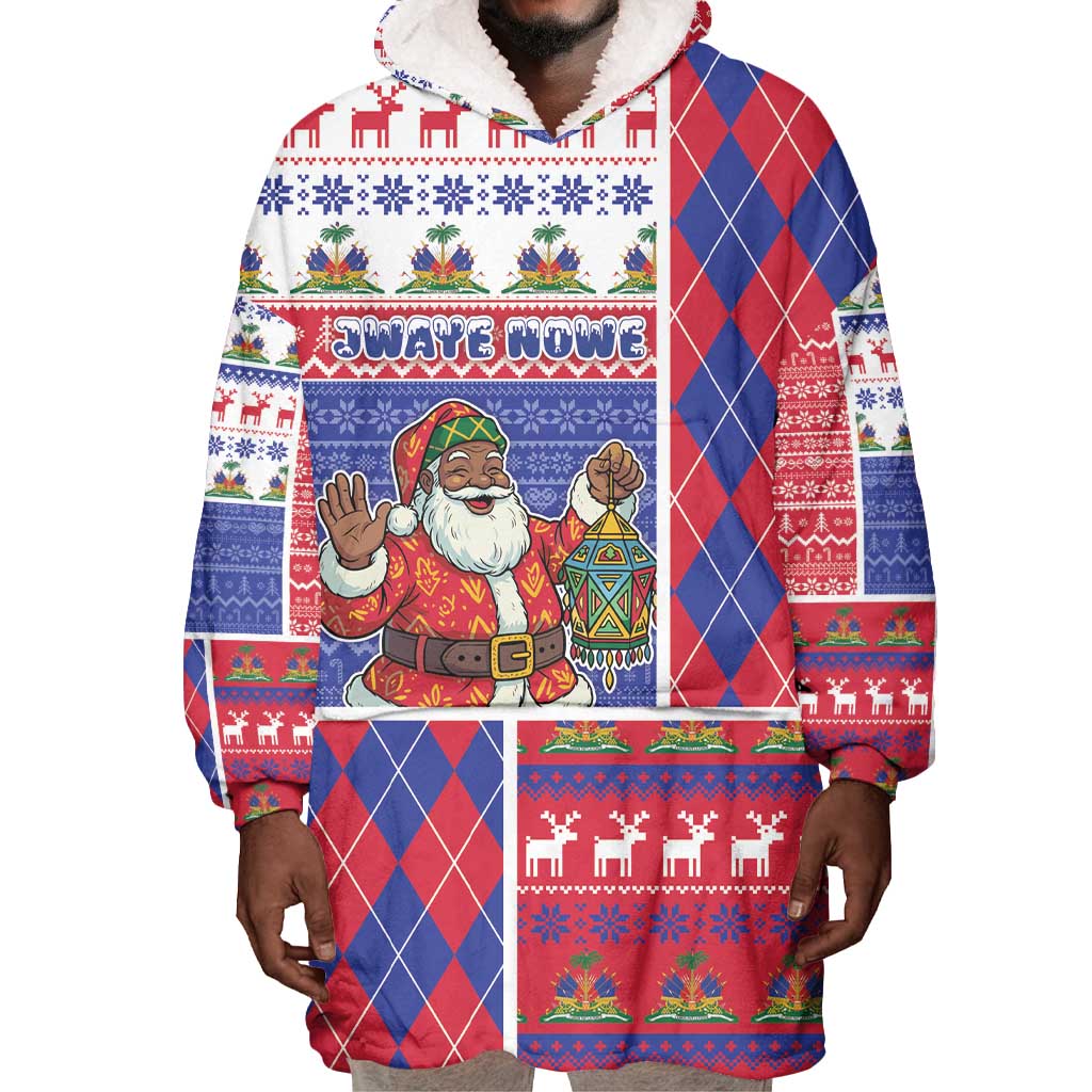 Haiti Christmas Wearable Blanket Hoodie Santa With Fanal Haitian Patchwork Style - African Pride