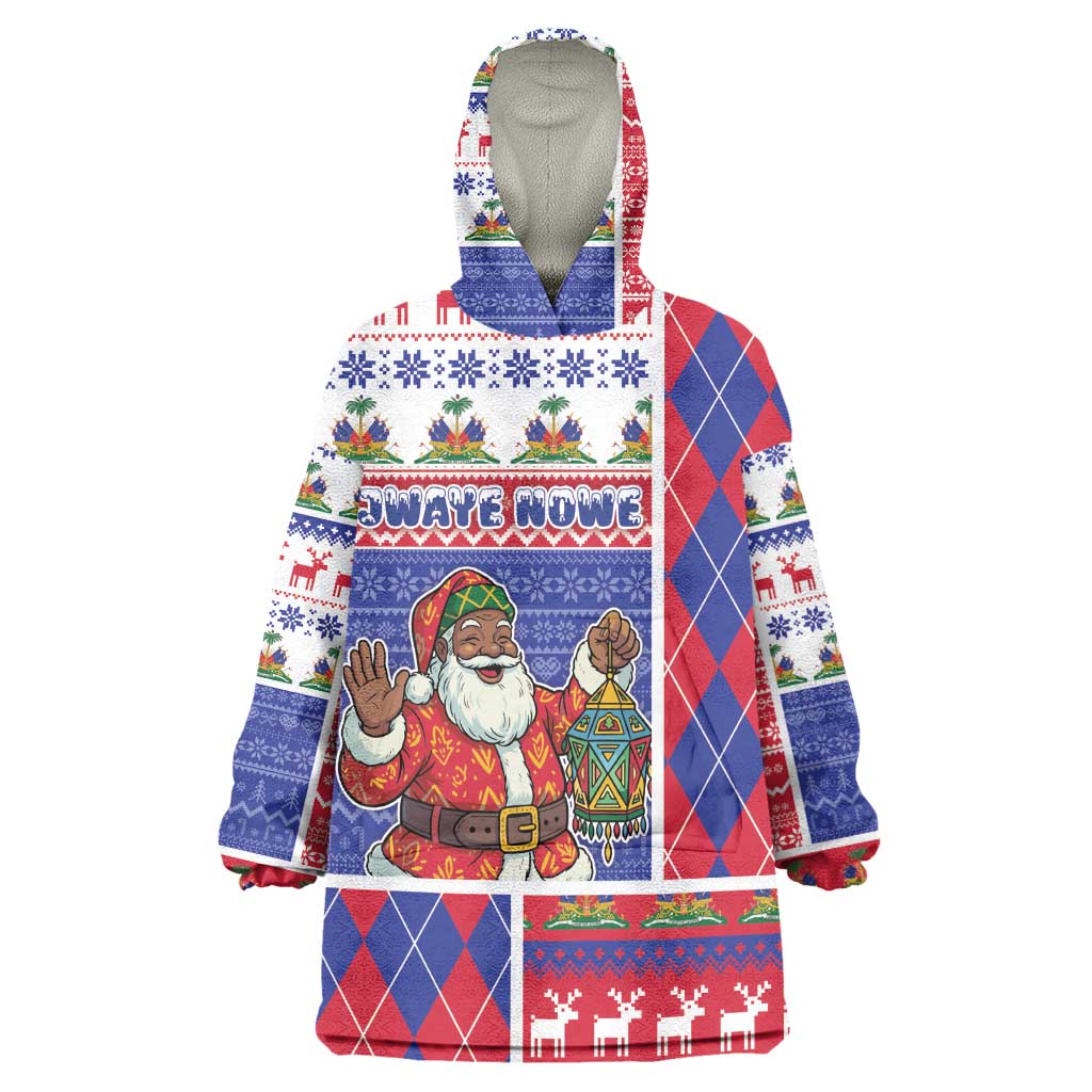 Haiti Christmas Wearable Blanket Hoodie Santa With Fanal Haitian Patchwork Style - African Pride