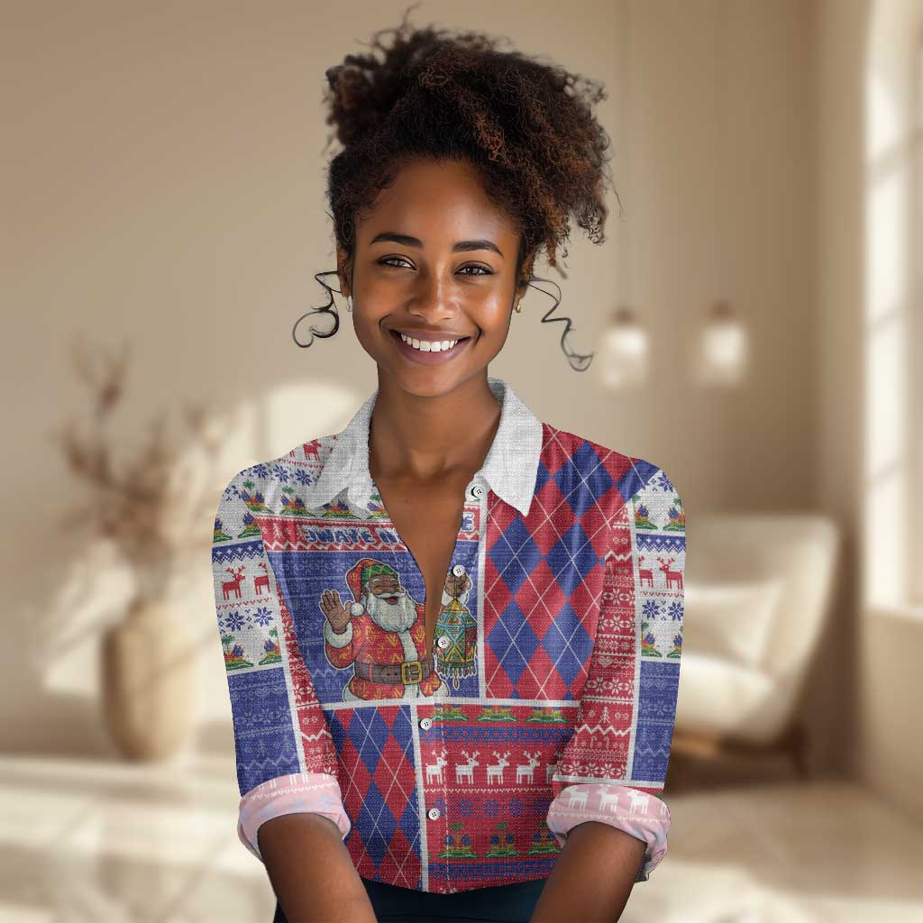 Haiti Christmas Women Casual Shirt Santa With Fanal Haitian Patchwork Style - African Pride