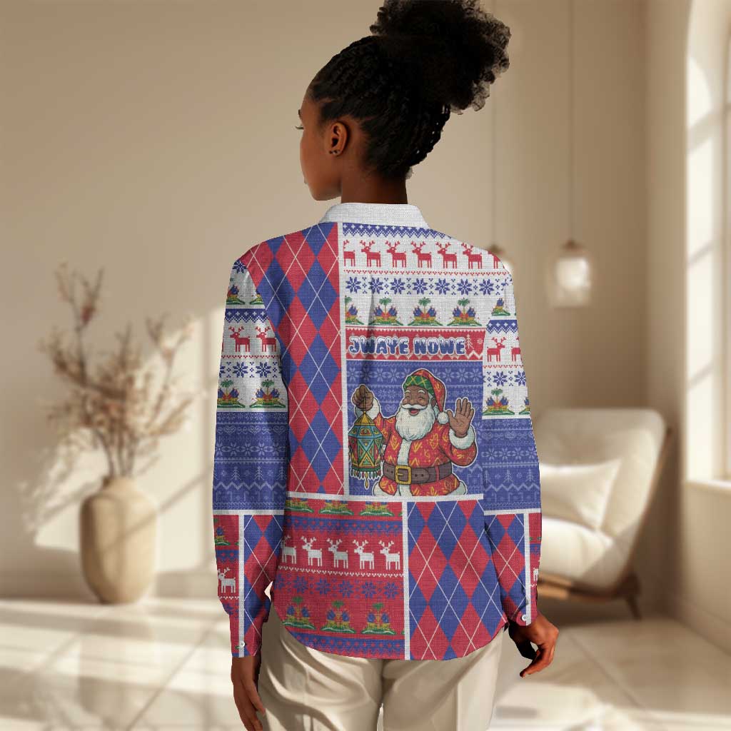 Haiti Christmas Women Casual Shirt Santa With Fanal Haitian Patchwork Style - African Pride