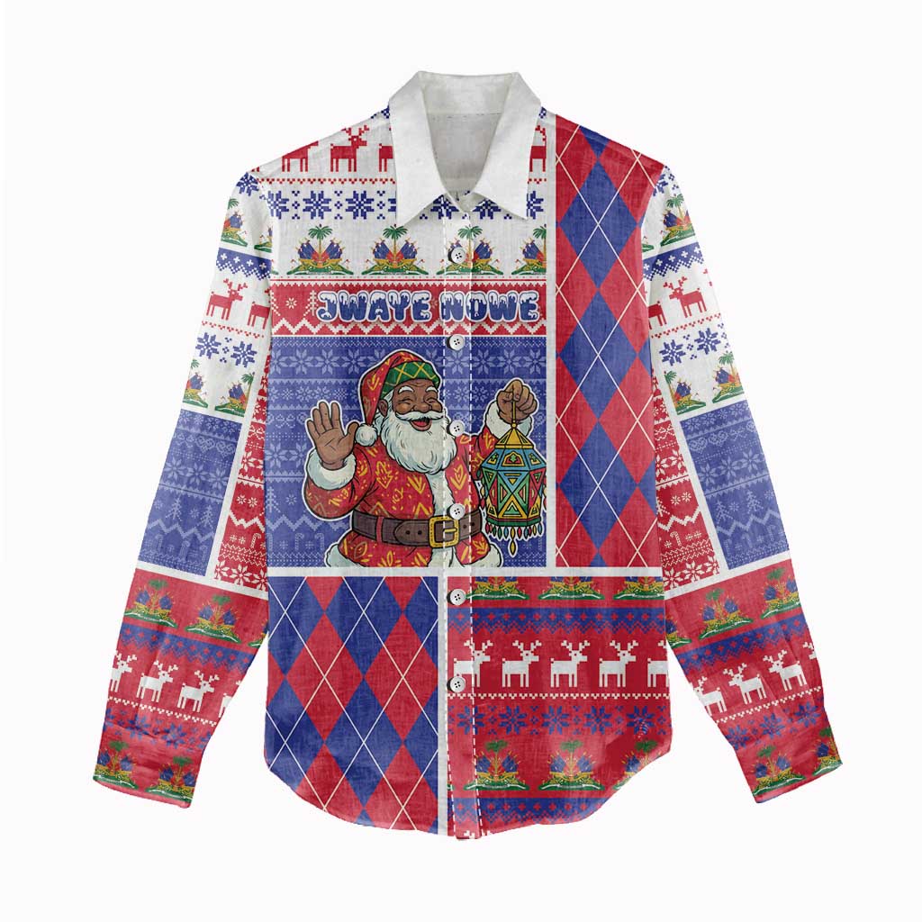 Haiti Christmas Women Casual Shirt Santa With Fanal Haitian Patchwork Style - African Pride